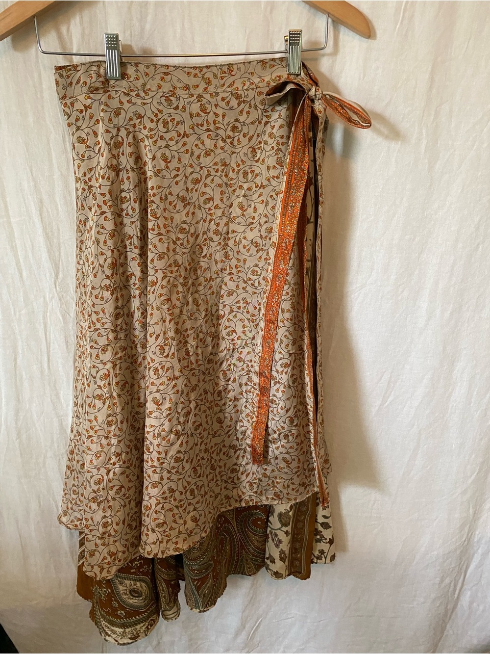 Silky Layered Wrap Skirt - Cream & Rust Floral - Bohemian - Hippy - most sizes